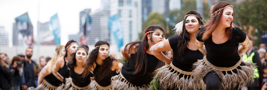 Warrior Dance at Fed Square (2016?) by Photographer James Henry Indigenous Victorian girls dance the warrior dance at fed Square